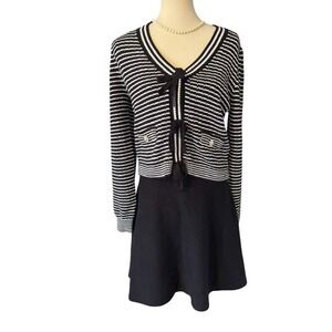 Nicole Miller 2 piece sweater and dress‎ Black White. Jewels. Bows. Stretch. LGE